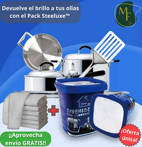 Pack Steeluxe™ - 1 Pasta de Limpieza + 5 Paños de Alambre